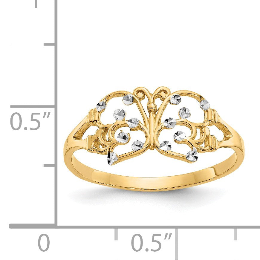 14k and White Rhodium Diamond-cut Butterfly Ring