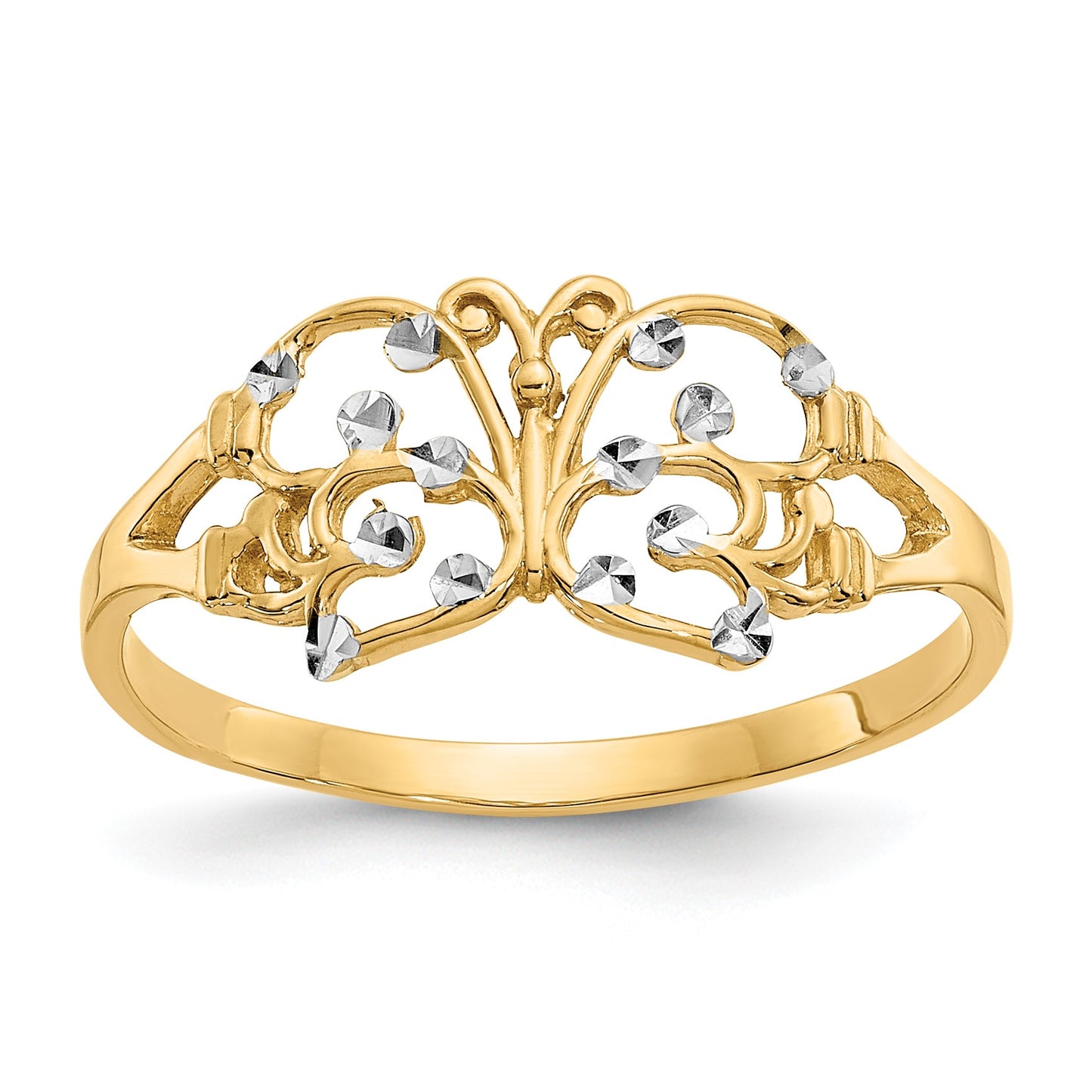 14k and White Rhodium Diamond-cut Butterfly Ring