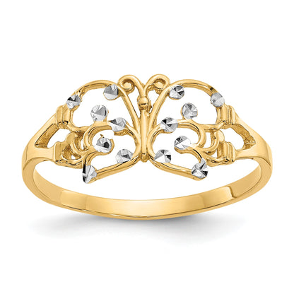 14k and White Rhodium Diamond-cut Butterfly Ring