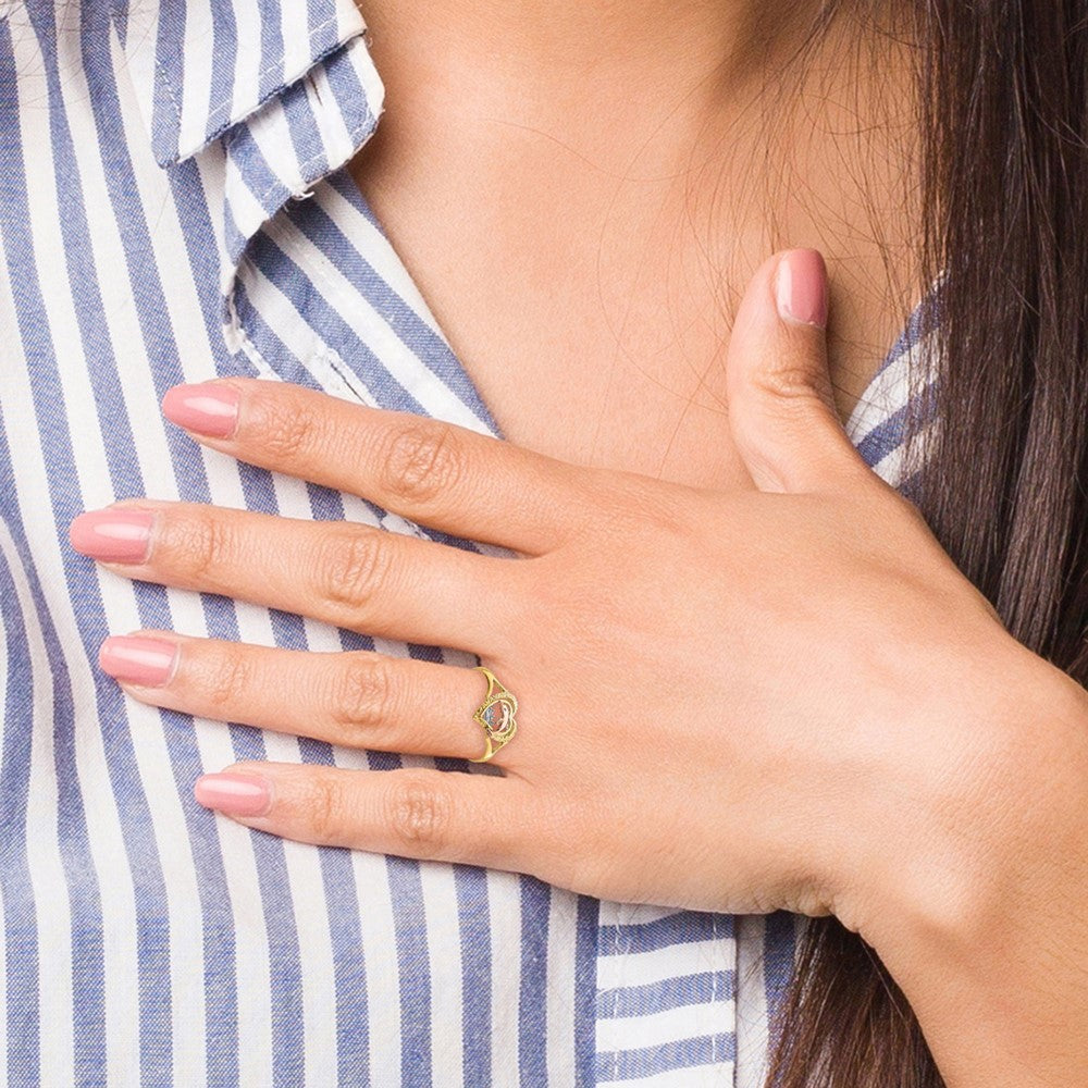 14K Yellow and Rose Gold W/Rhodium Dolphin In Heart Ring