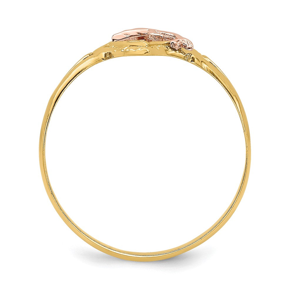 14K Yellow and Rose Gold W/Rhodium Dolphin In Heart Ring