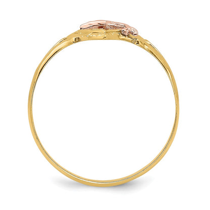 14K Yellow and Rose Gold W/Rhodium Dolphin In Heart Ring