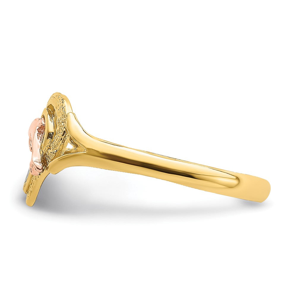 14K Yellow and Rose Gold W/Rhodium Dolphin In Heart Ring