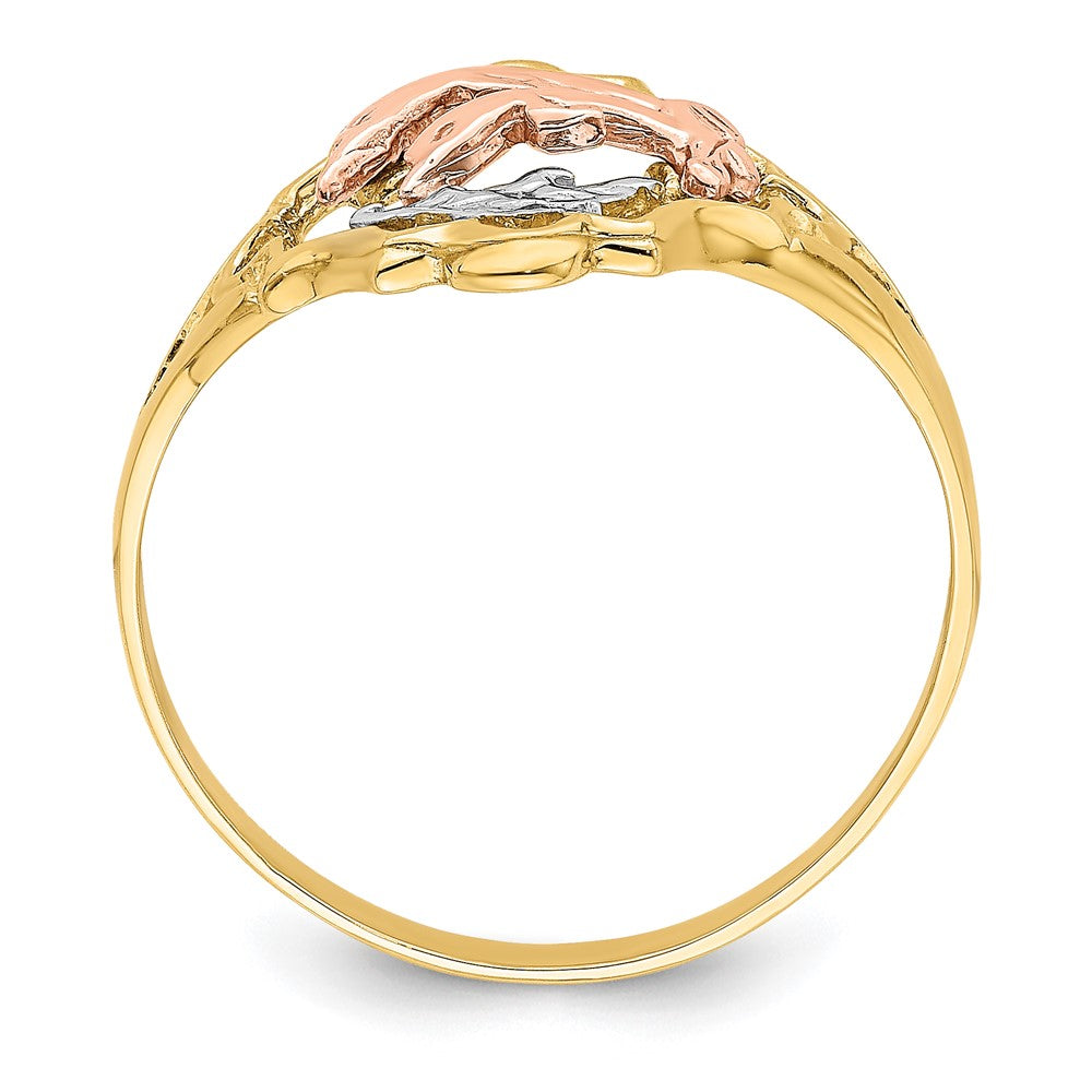 14K Yellow and Rose Gold W/Rhodium Double Dolphin Ring