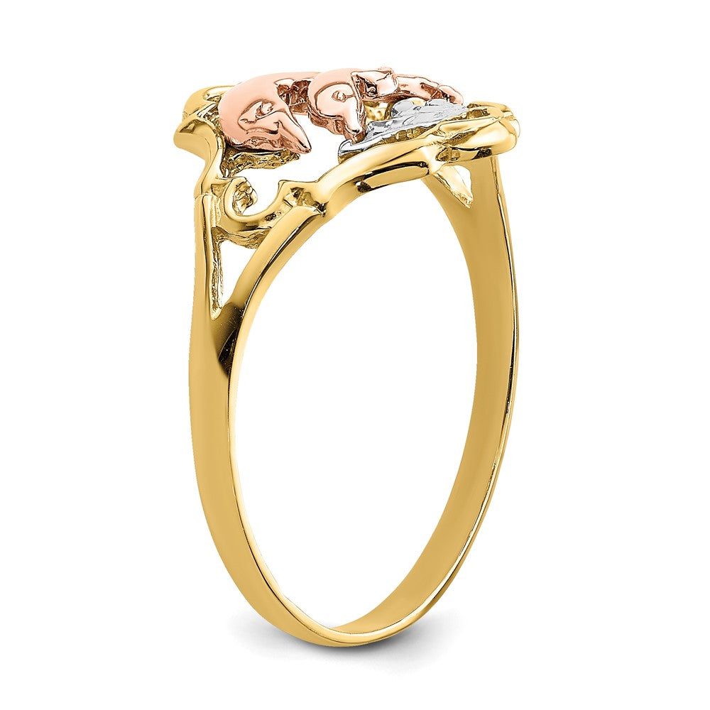 14K Yellow and Rose Gold W/Rhodium Double Dolphin Ring