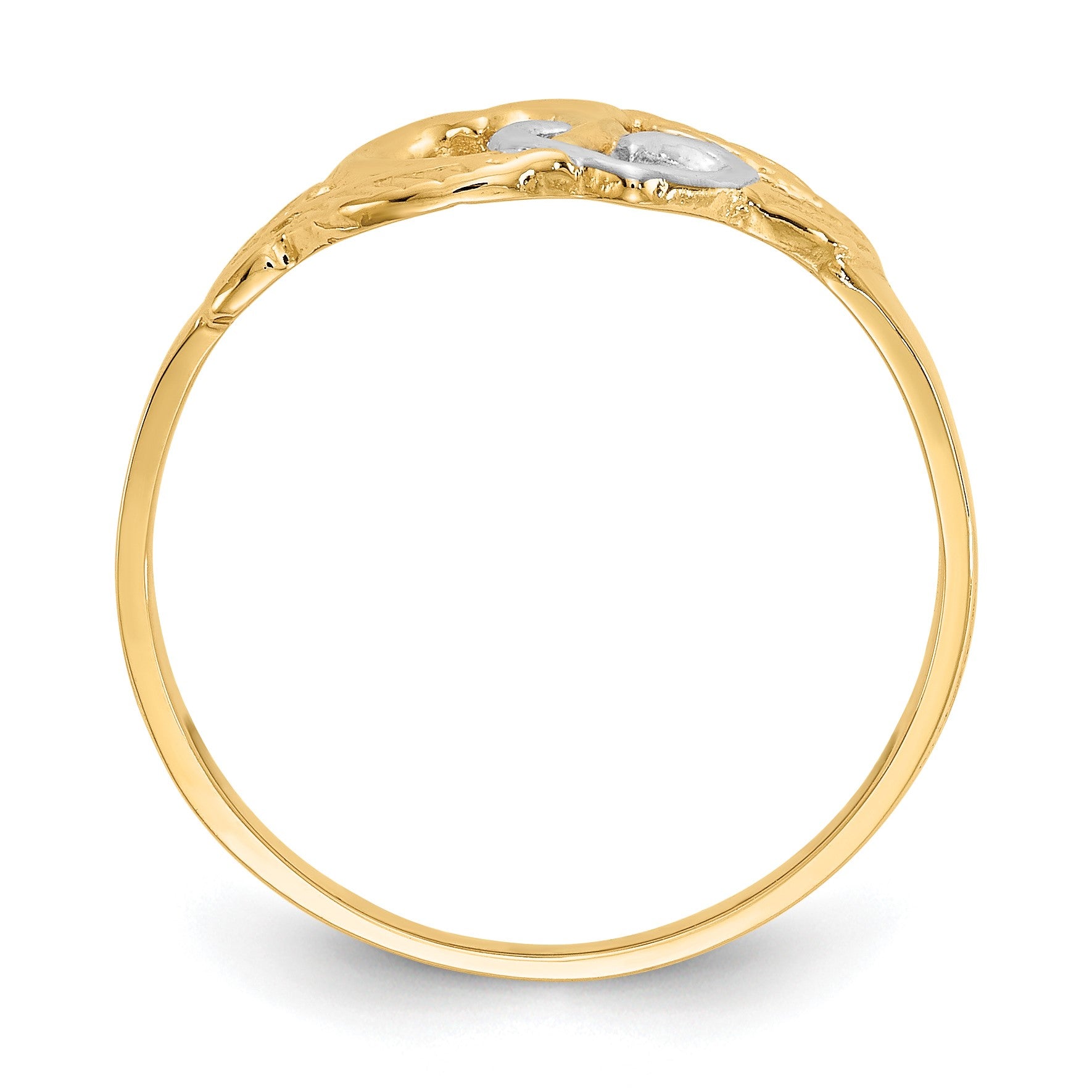 14K and White Rhodium Polished 2 Hearts and Leaves Ring