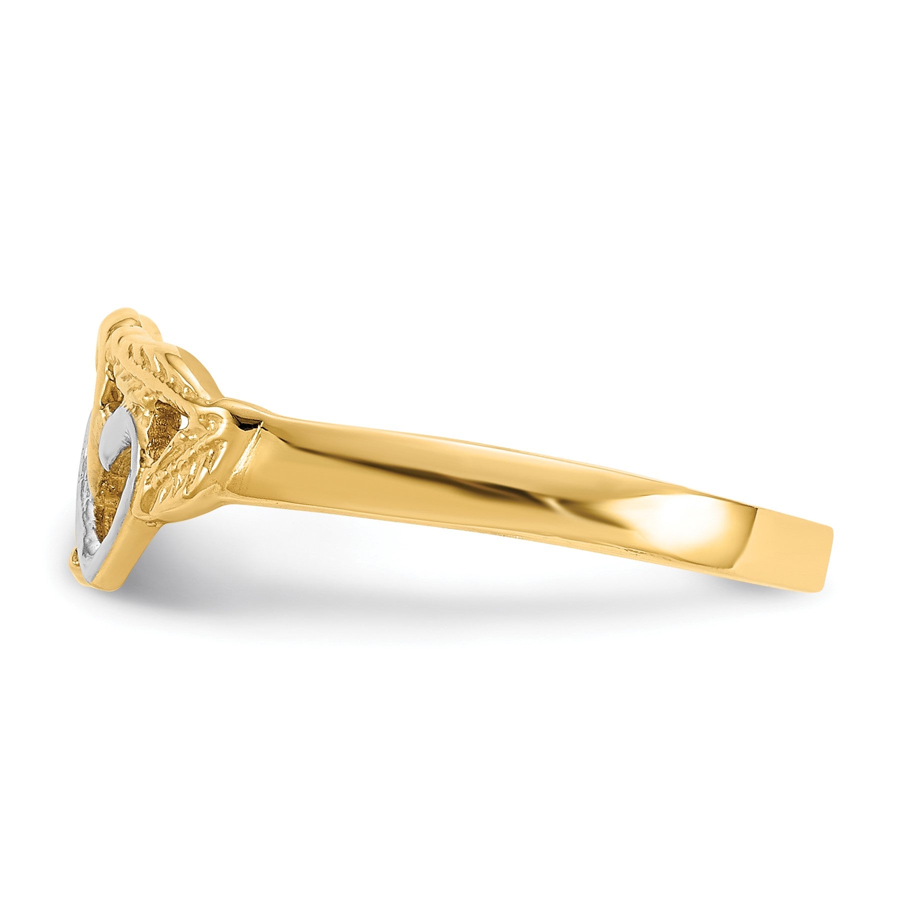 14K and White Rhodium Polished 2 Hearts and Leaves Ring