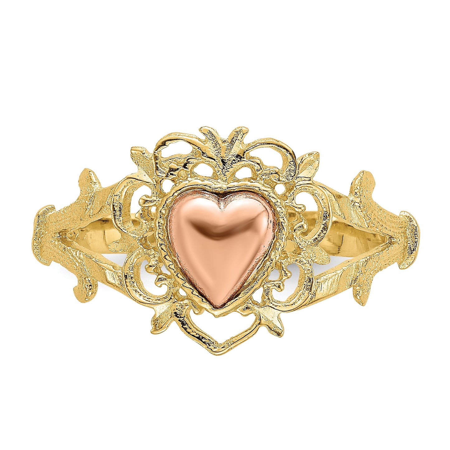 14k Two-tone Heart and Filigree Ring