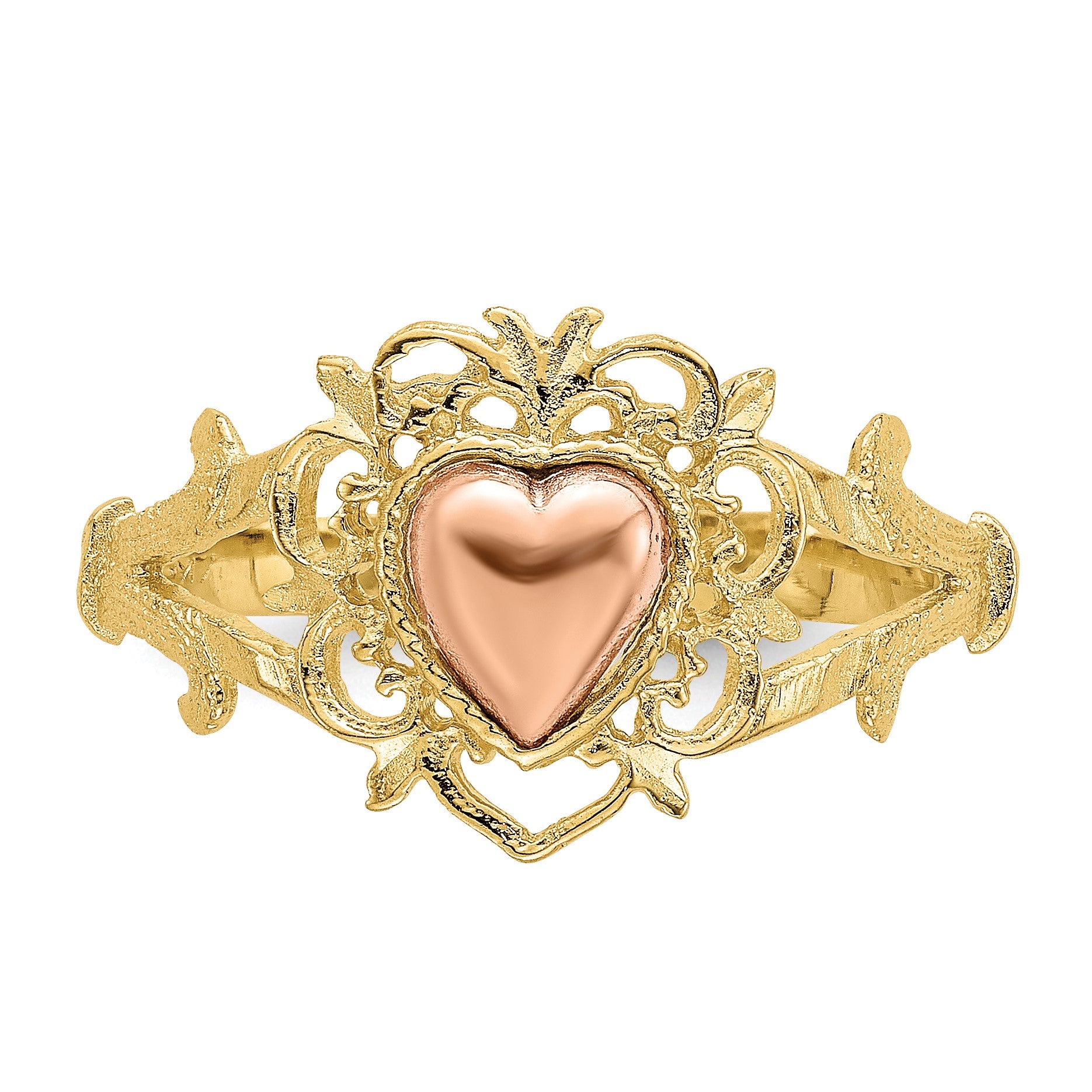 14k Two-tone Heart and Filigree Ring