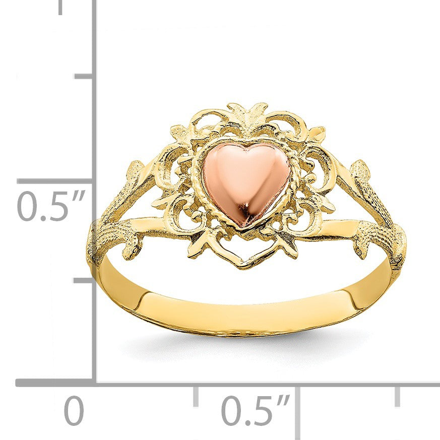 14k Two-tone Heart and Filigree Ring