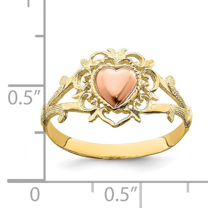14k Two-tone Heart and Filigree Ring