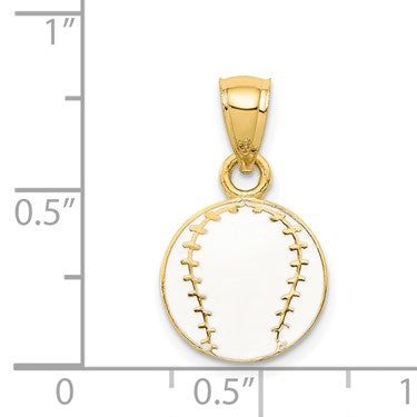 14k White Enameled Baseball Pendant