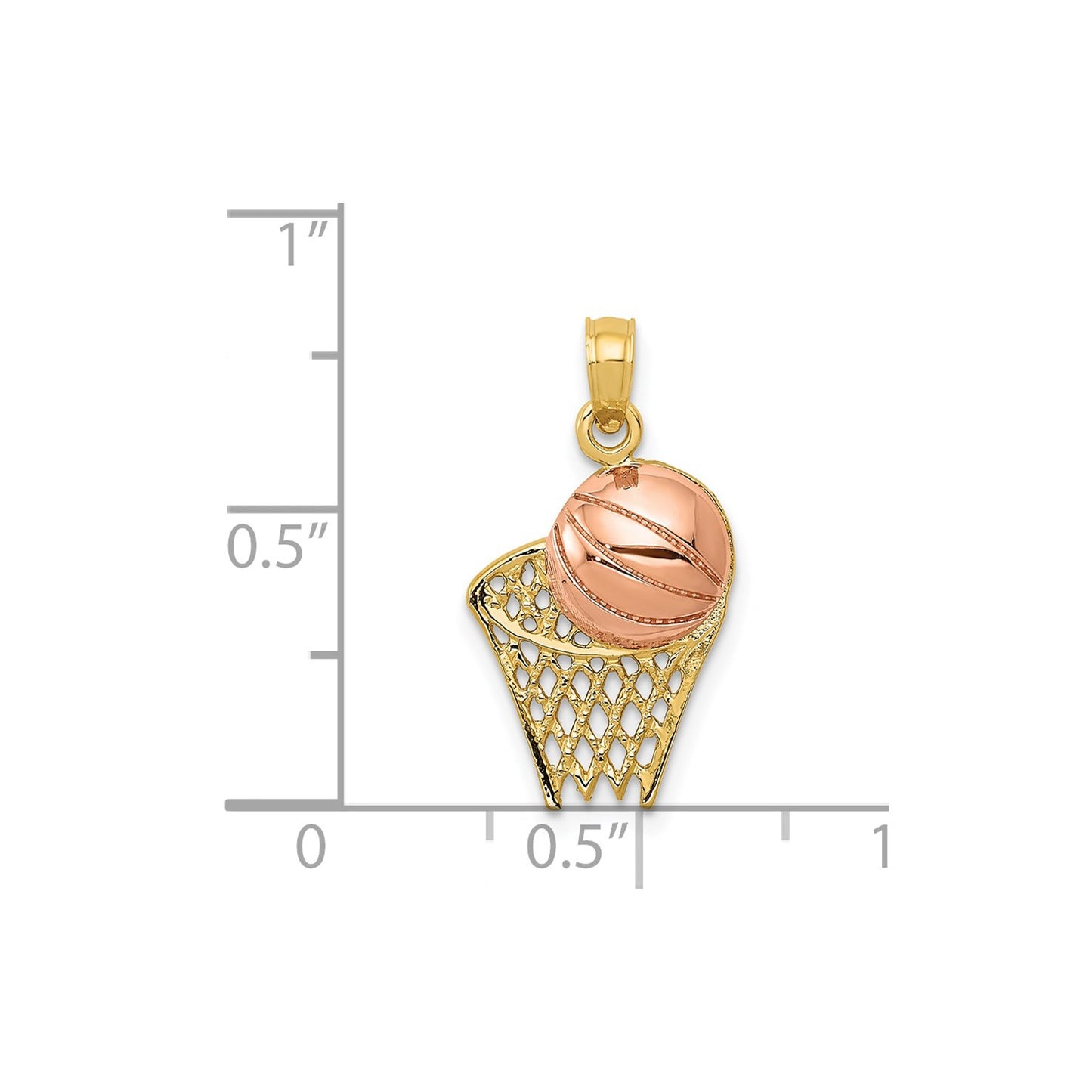 14k Two-tone Basketball Hoop with Ball Pendant