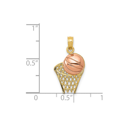 14k Two-tone Basketball Hoop with Ball Pendant
