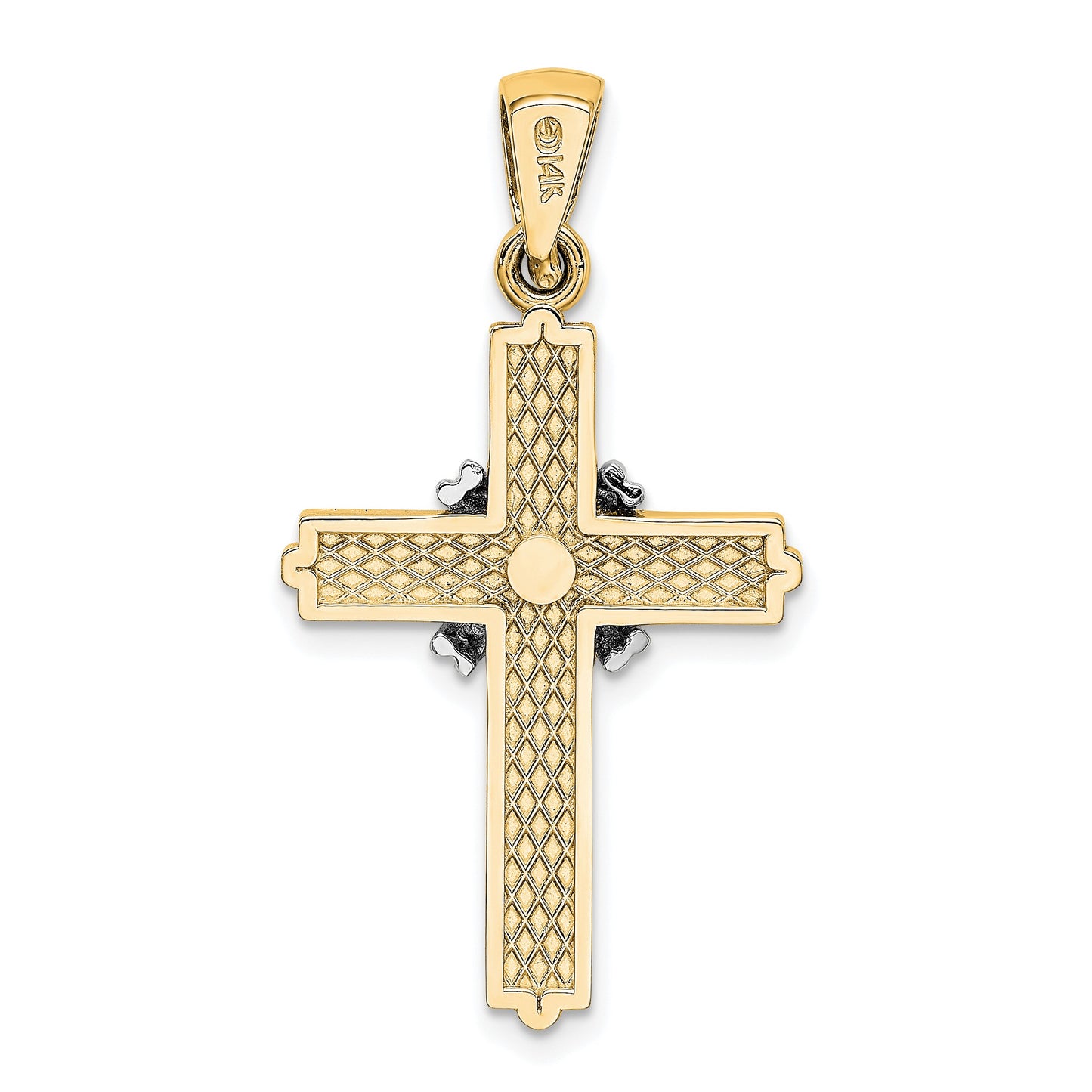 14K and White Rhodium -X- Center Passion Cross Pendant