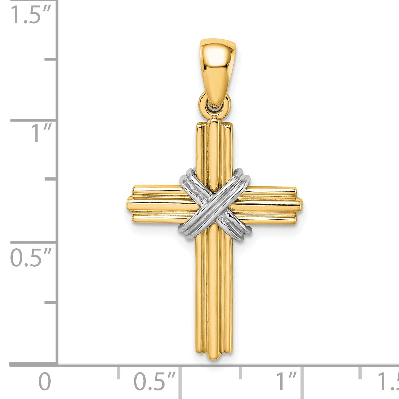 14K and White Rhodium -X- Center Passion Cross Pendant