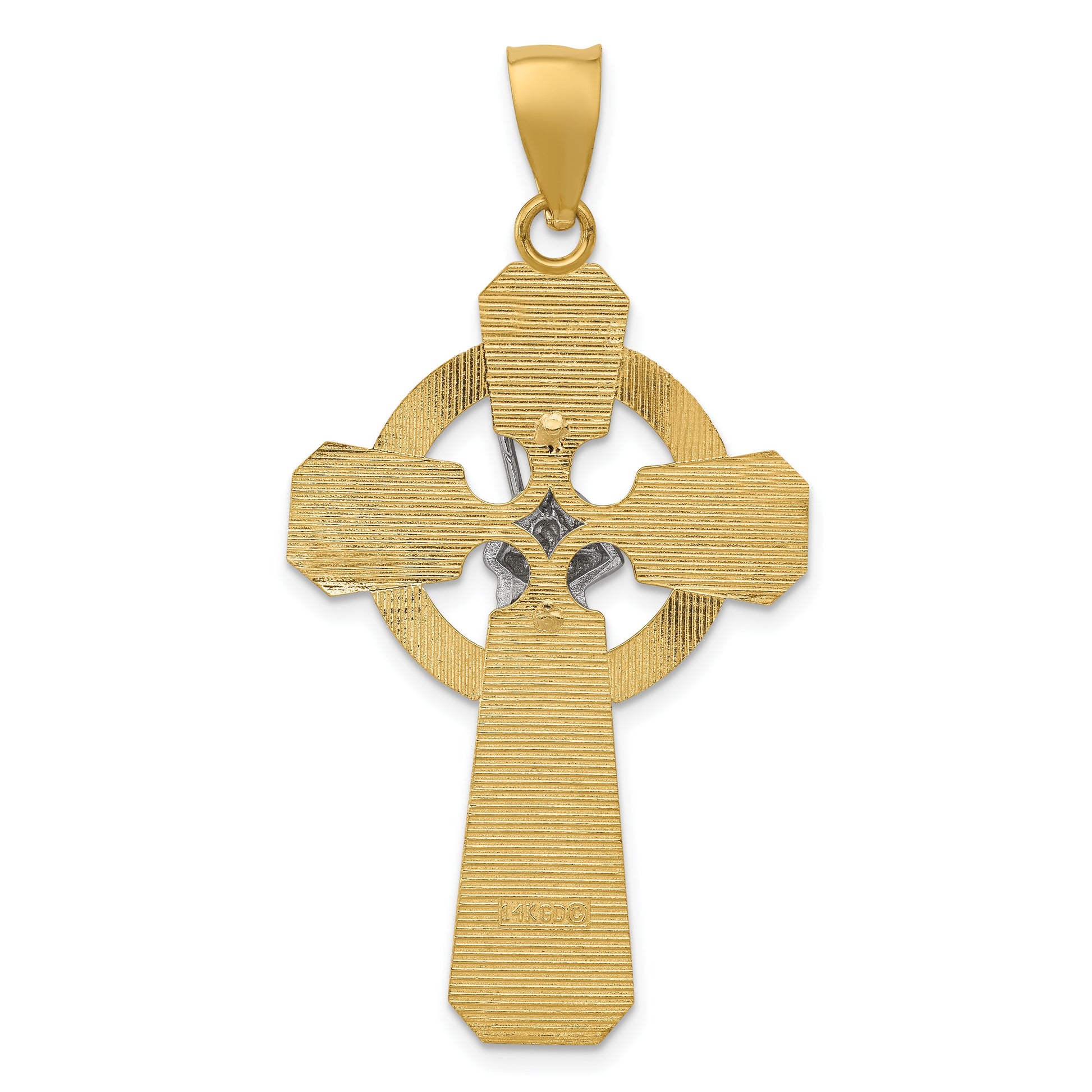 14k Two-tone and White Rhodium St. Patrick Celtic Cross Pendant