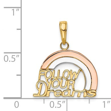 14k Two-tone with White Rhodium FOLLOW YOUR DREAMS Rainbow Charm