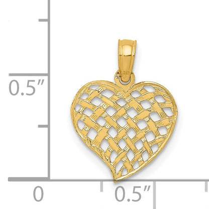 14K Polished Basket Weave Pattern Heart Pendant
