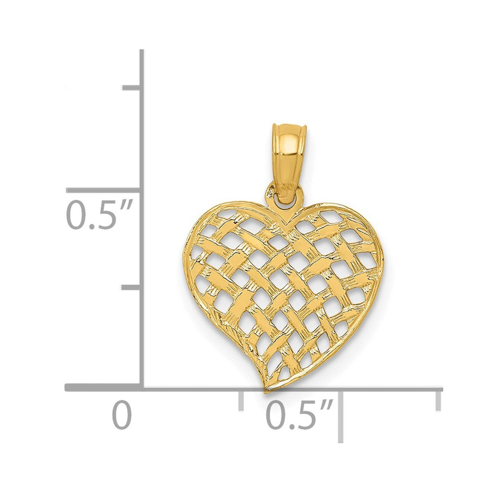 14K Polished Basket Weave Pattern Heart Pendant