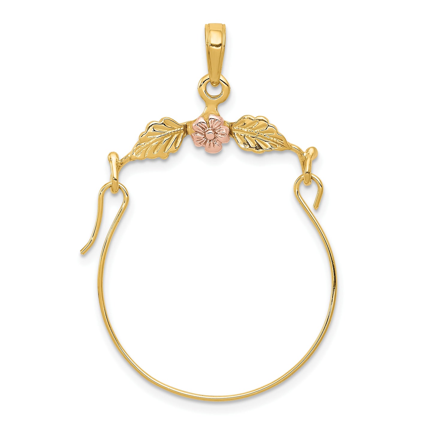 14k Two-tone Leaves with Flower Charm Holder Pendant