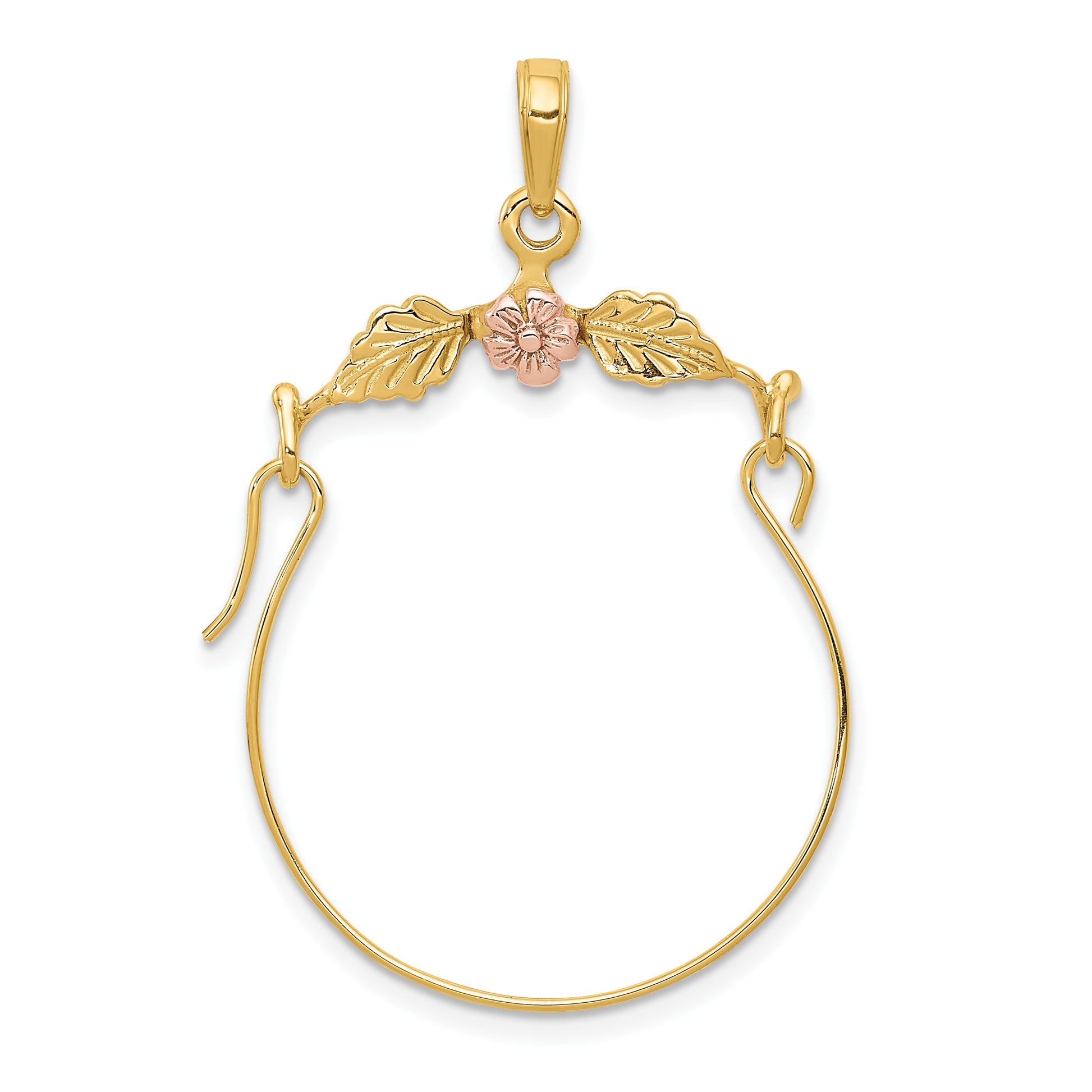 14k Two-tone Leaves with Flower Charm Holder Pendant