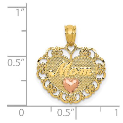 14k Two-tone MOM Heart Pendant