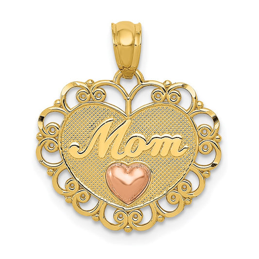 14k Two-tone MOM Heart Pendant