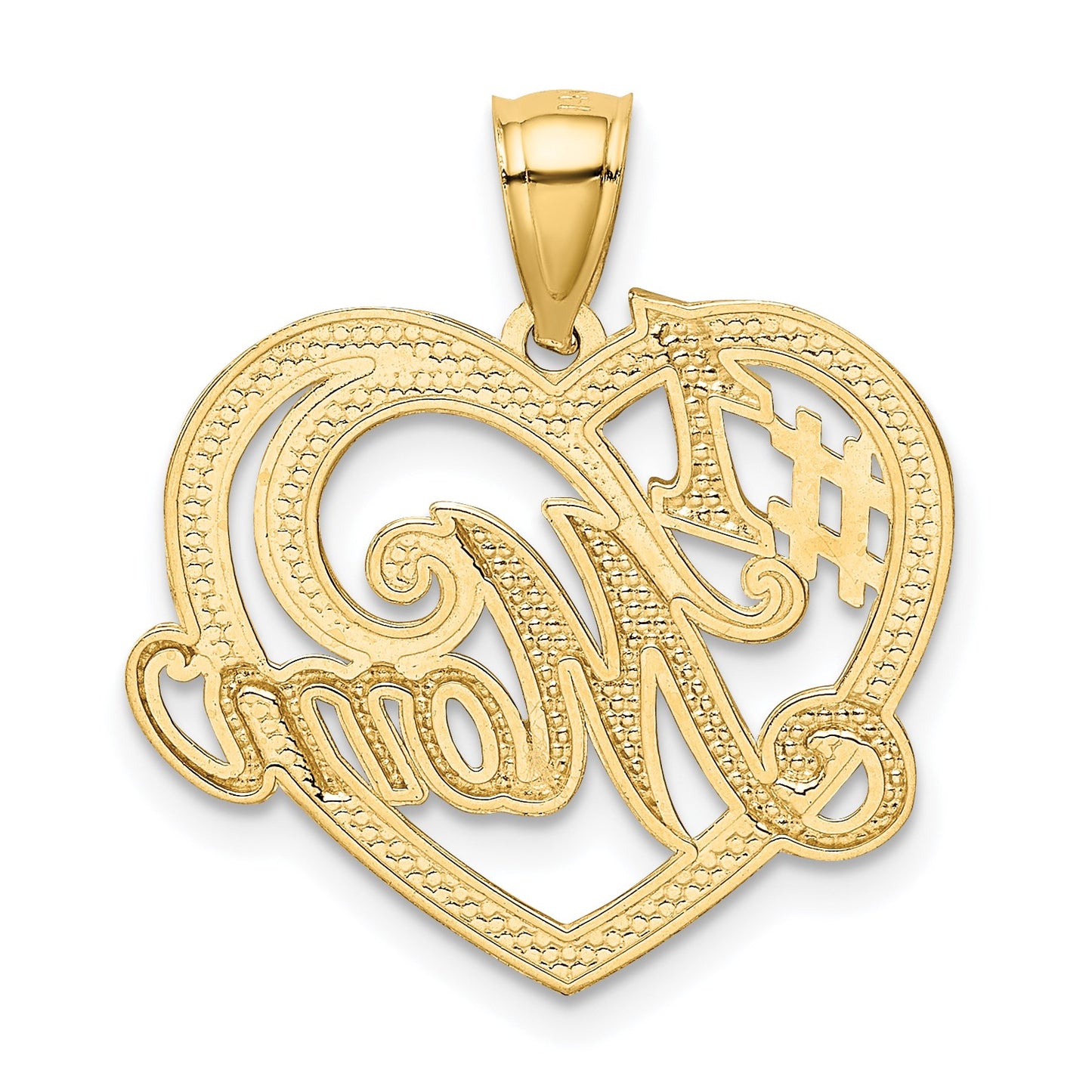 14k and White Rhodium #1 MOM Heart Pendant