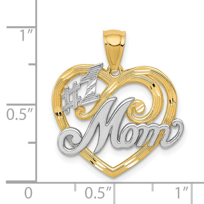 14k and White Rhodium #1 MOM Heart Pendant
