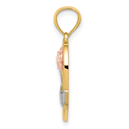 14k Two-tone with White Rhodium GRANDMA Heart with Rose Pendant