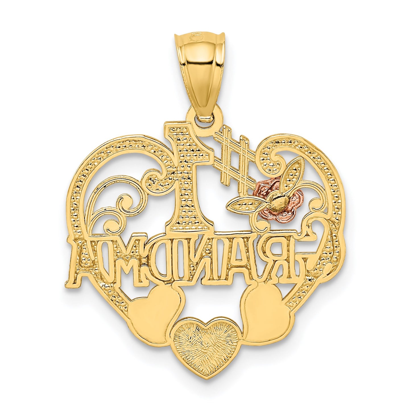 14k Two-tone with White Rhodium #1 GRANDMA Heart Pendant