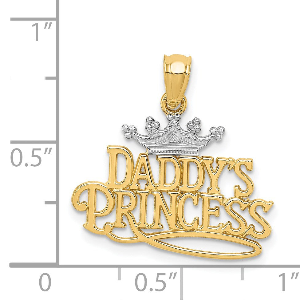 14k and White Rhodium DADDYS PRINCESS with Crown Pendant