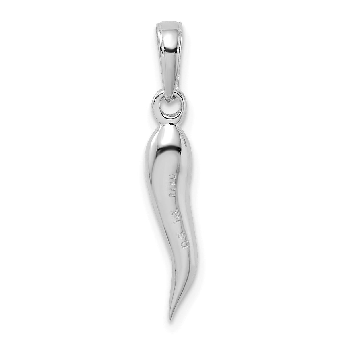 14k White Gold Medium 3-D Italian Horn Pendant