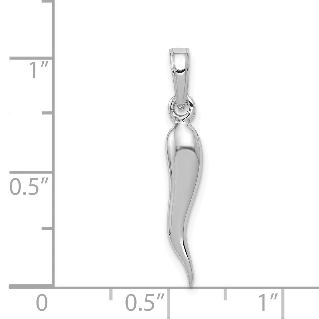 14k White Gold Medium 3-D Italian Horn Pendant