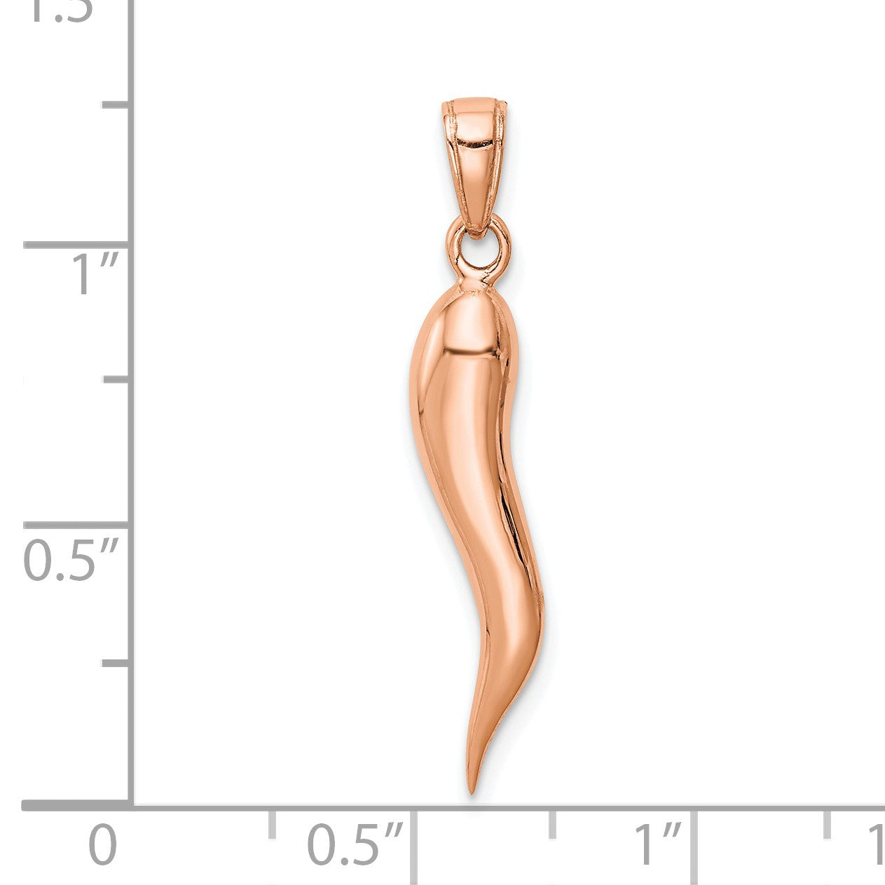 14k Rose Gold Large 3-D Italian Horn Pendant