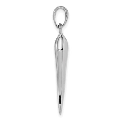 14k White Gold Large 3-D Italian Horn Pendant