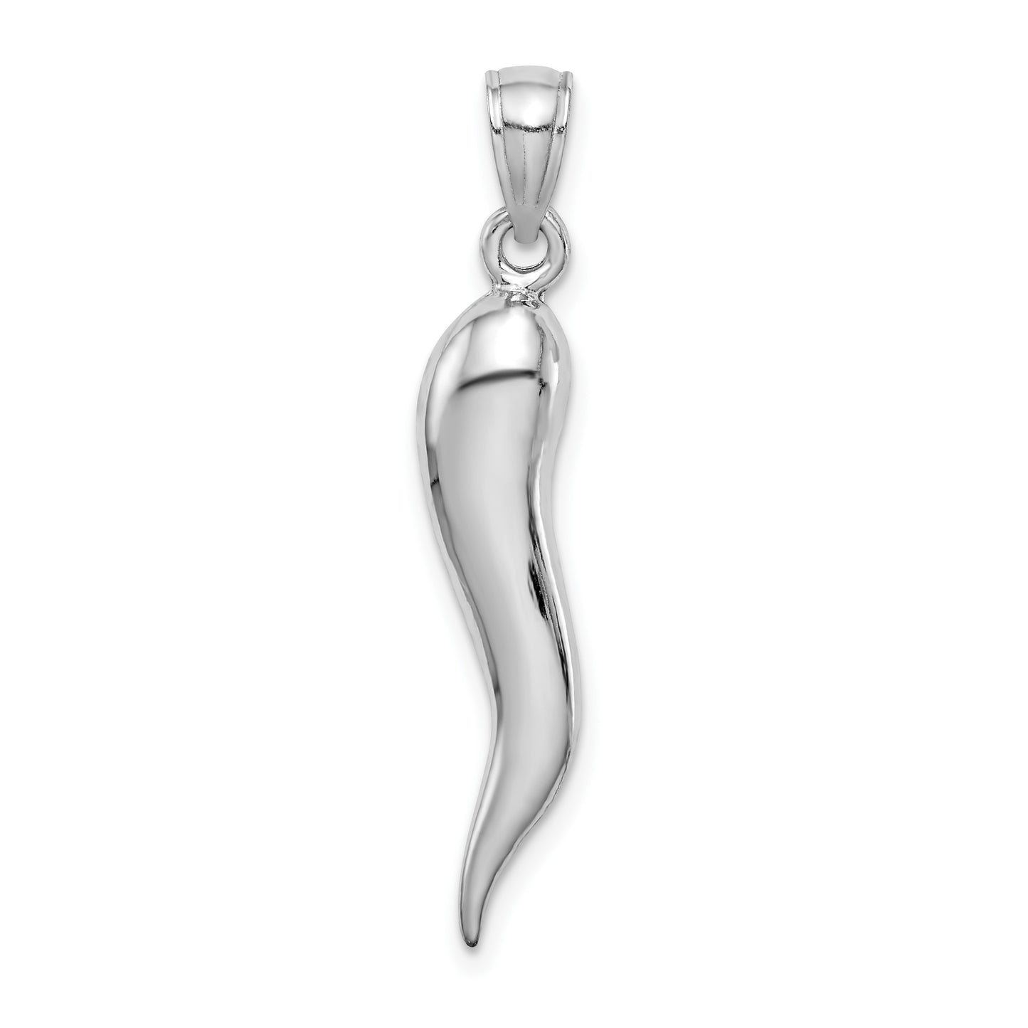14k White Gold Large 3-D Italian Horn Pendant