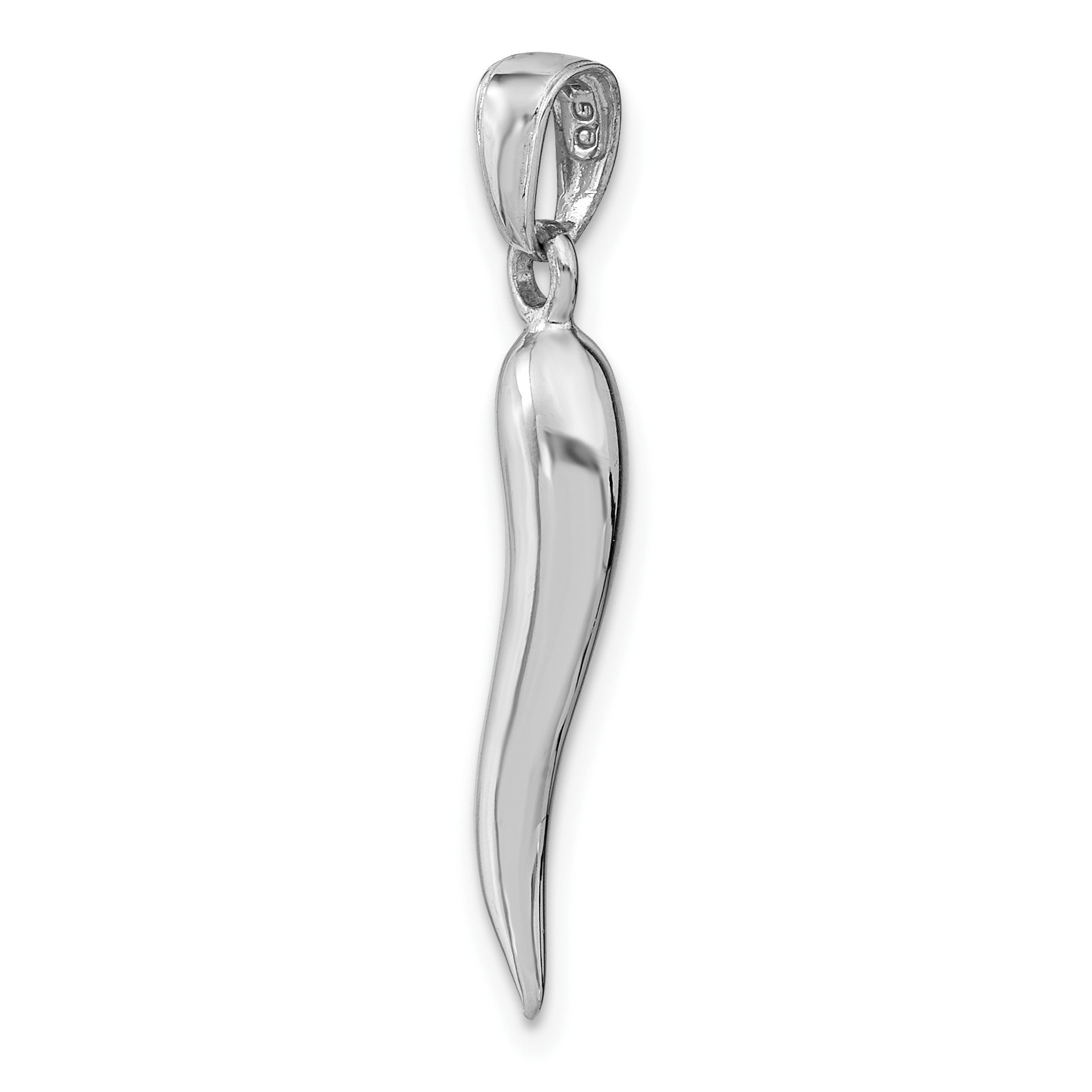 14k White Gold Large 3-D Italian Horn Pendant