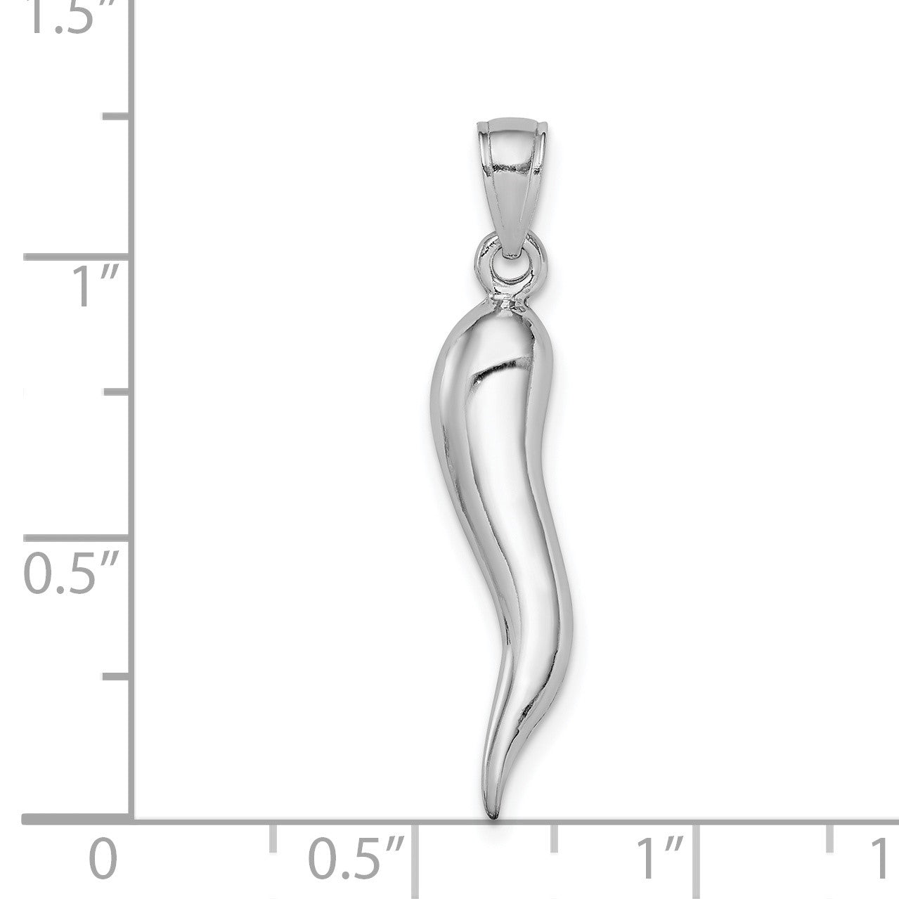 14k White Gold Large 3-D Italian Horn Pendant