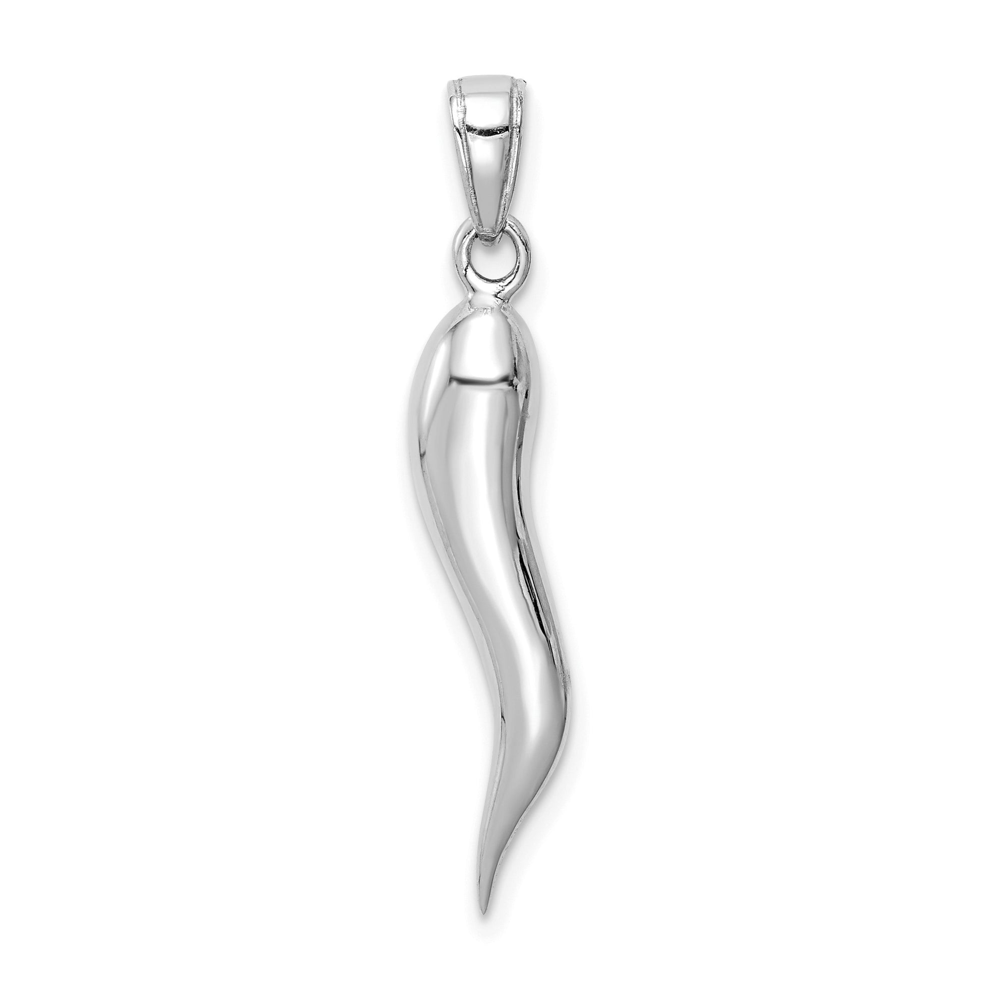 14k White Gold Large 3-D Italian Horn Pendant