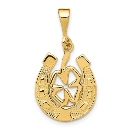 14k Clover in Horseshoe Pendant