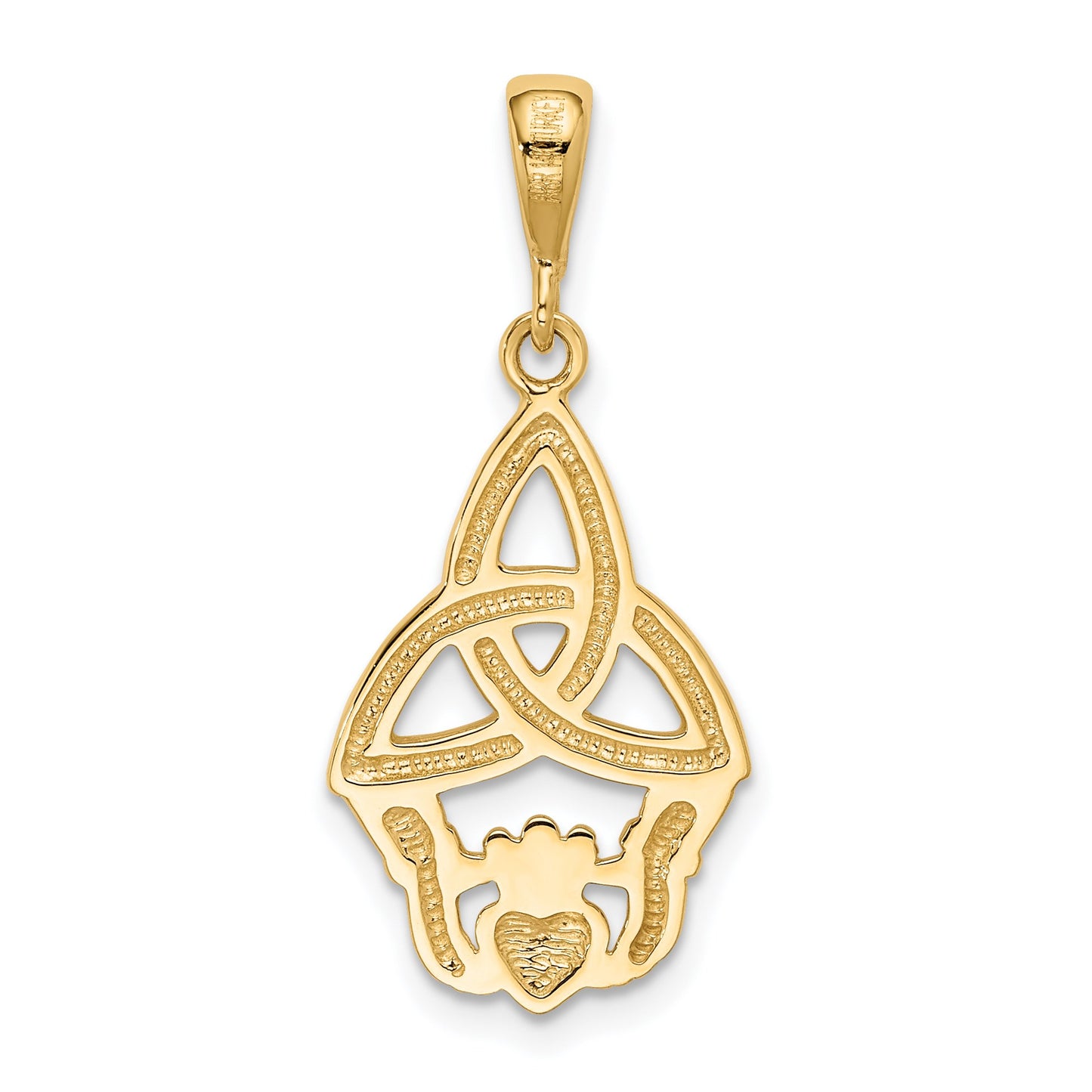 14K and White Rhodium Diamond-cut Claddagh Trinity Knot Pendant