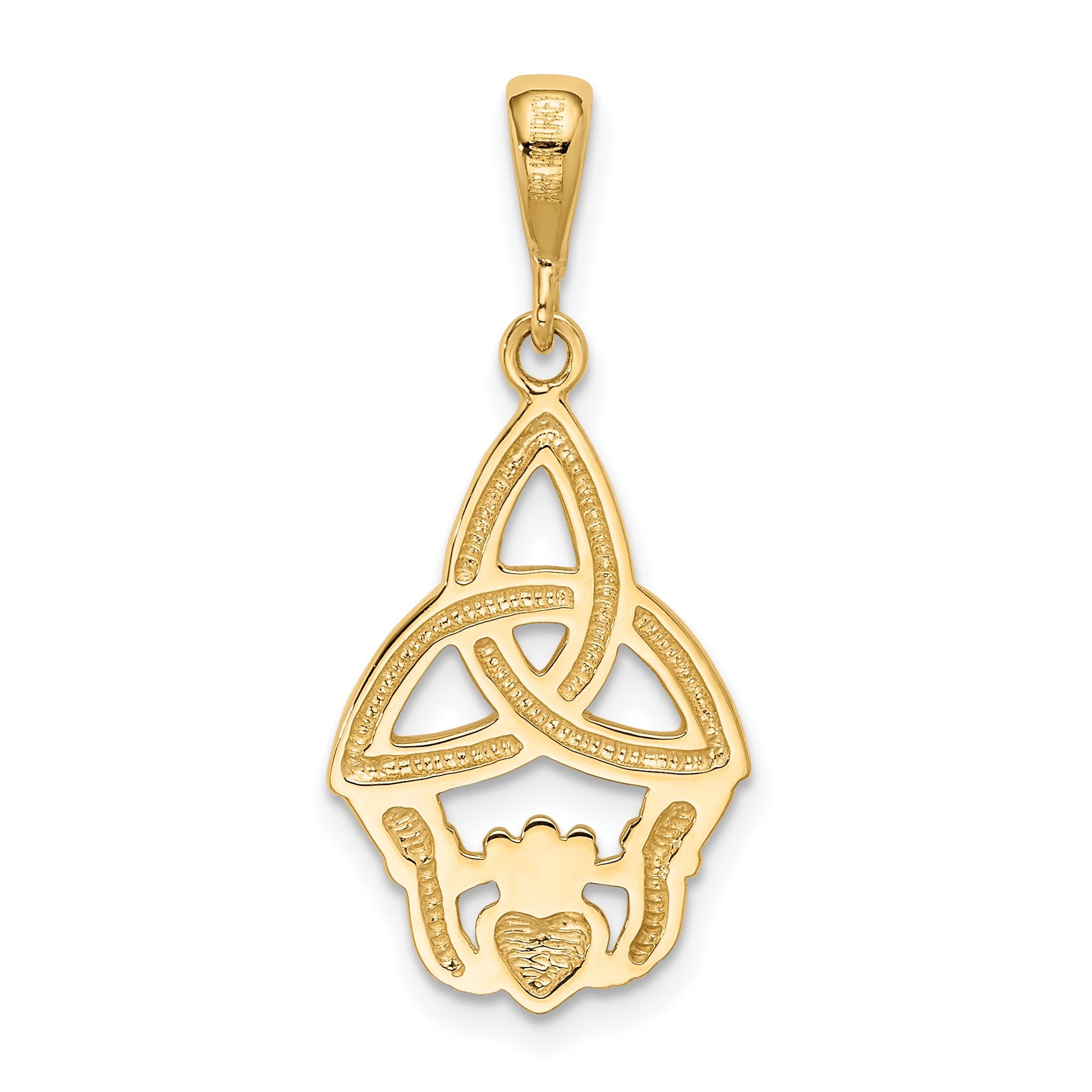 14K and White Rhodium Diamond-cut Claddagh Trinity Knot Pendant