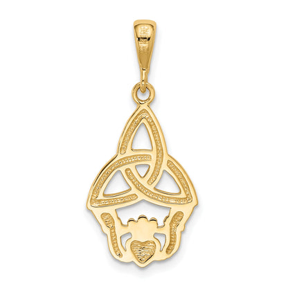 14K and White Rhodium Diamond-cut Claddagh Trinity Knot Pendant
