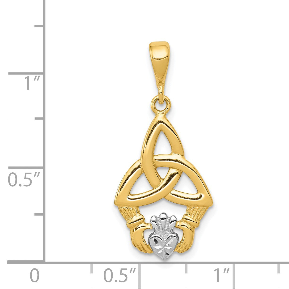 14K and White Rhodium Diamond-cut Claddagh Trinity Knot Pendant