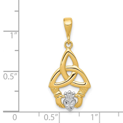 14K and White Rhodium Diamond-cut Claddagh Trinity Knot Pendant