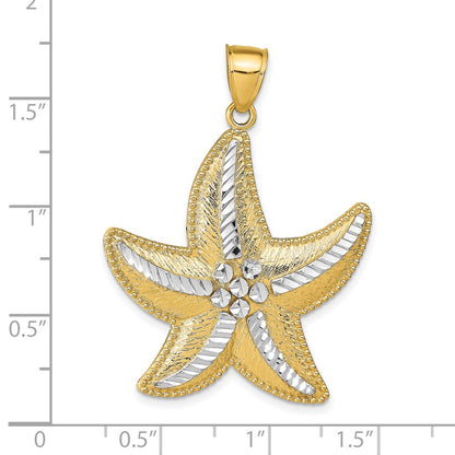 14K and Rhodium Diamond-Cut Textured Starfish Pendant