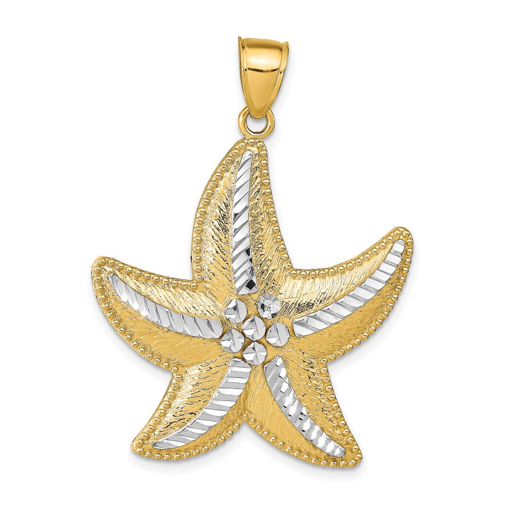 14K and Rhodium Diamond-Cut Textured Starfish Pendant