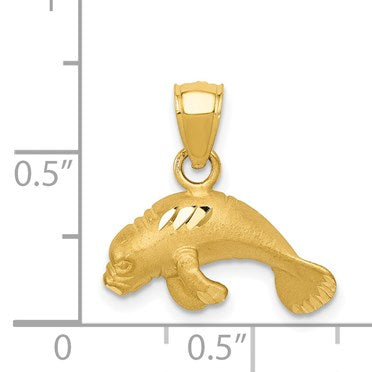 14K Satin Diamond-cut Manatee Pendant
